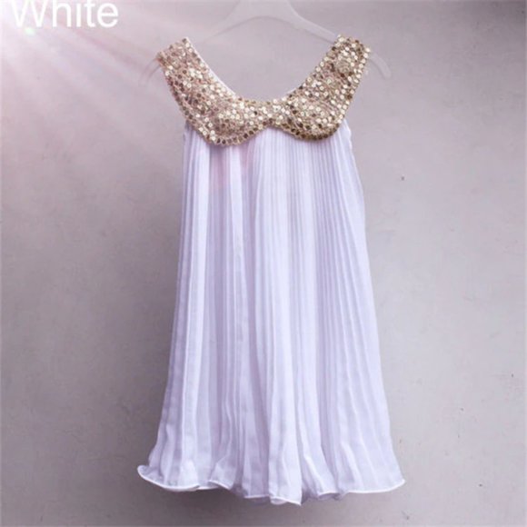 Boutique Other - White Sequin Collar Pleaded Dress WSC NWT Boutique